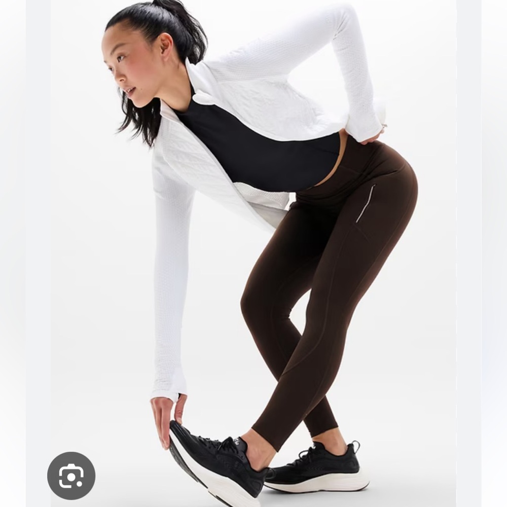 BLACK ATHLETA High Waisted Leggings Black reflective Rainier Tights NWT